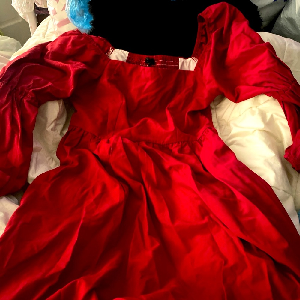 Vibrant Red Puff Sleeve Dress